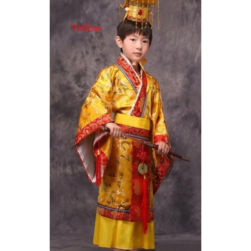  gold child chinese traditional hanfu dress boys emperor king Stage red Clothing children costumes tang suit kids dragon robe
